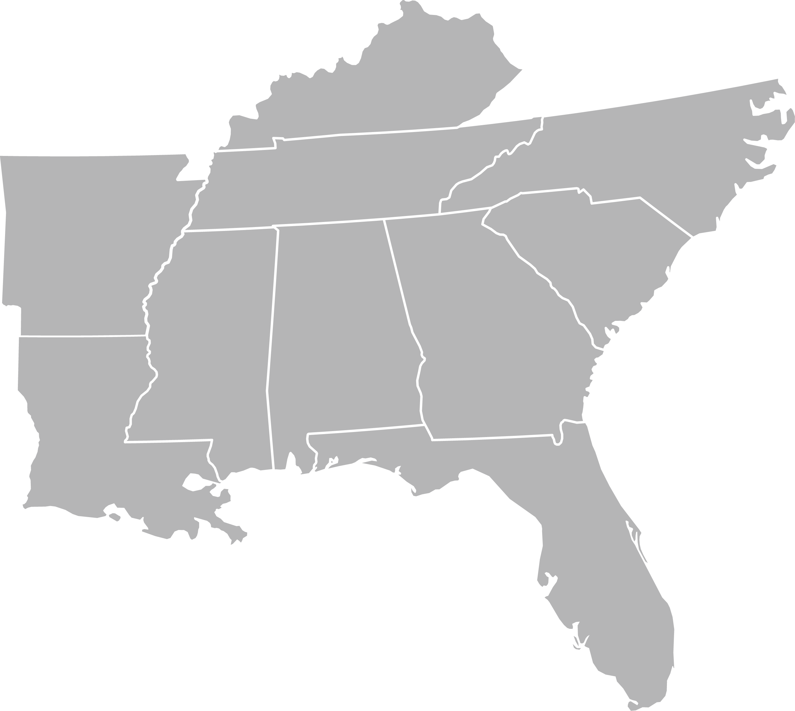 Map of the southeastern United States in gray.